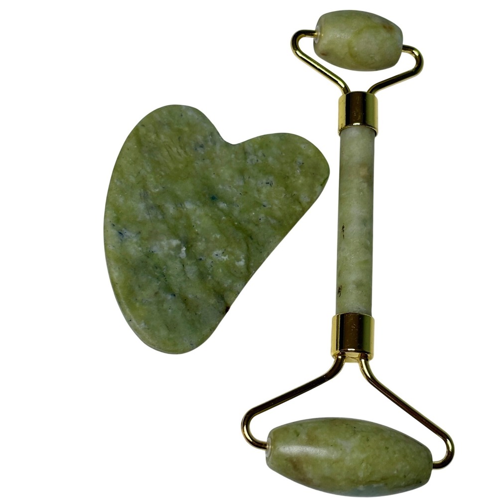 Facial Roller Gua Sha Set Green Jade Stone‎ Skincare Tools beauty pamper